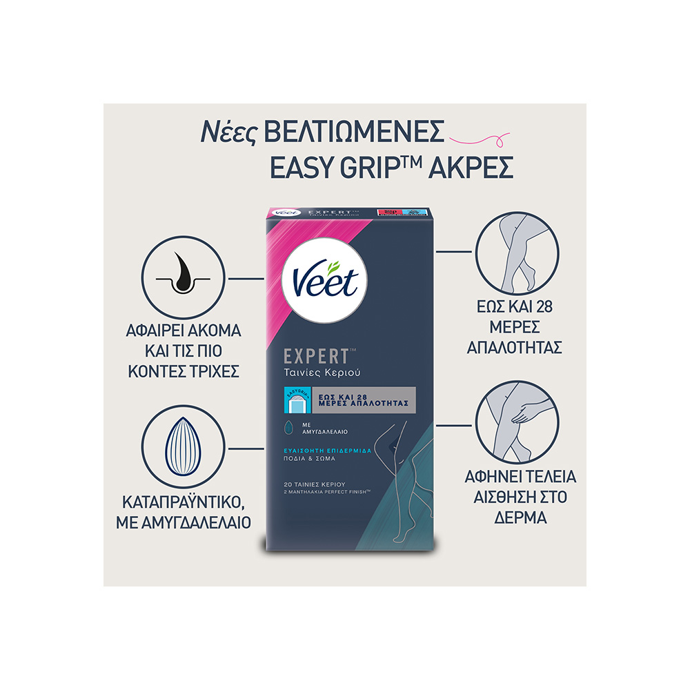VEET - EXPERT Ταινίες Κεριού Ποδιών (Ευαίσθητες Επιδερμίδες) - 20stips